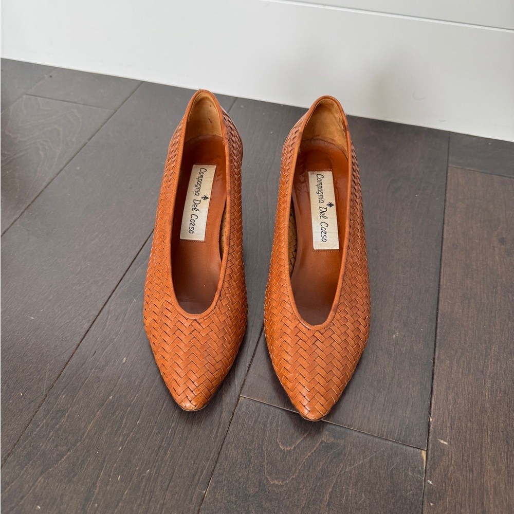 Vintage woven leather cone heels